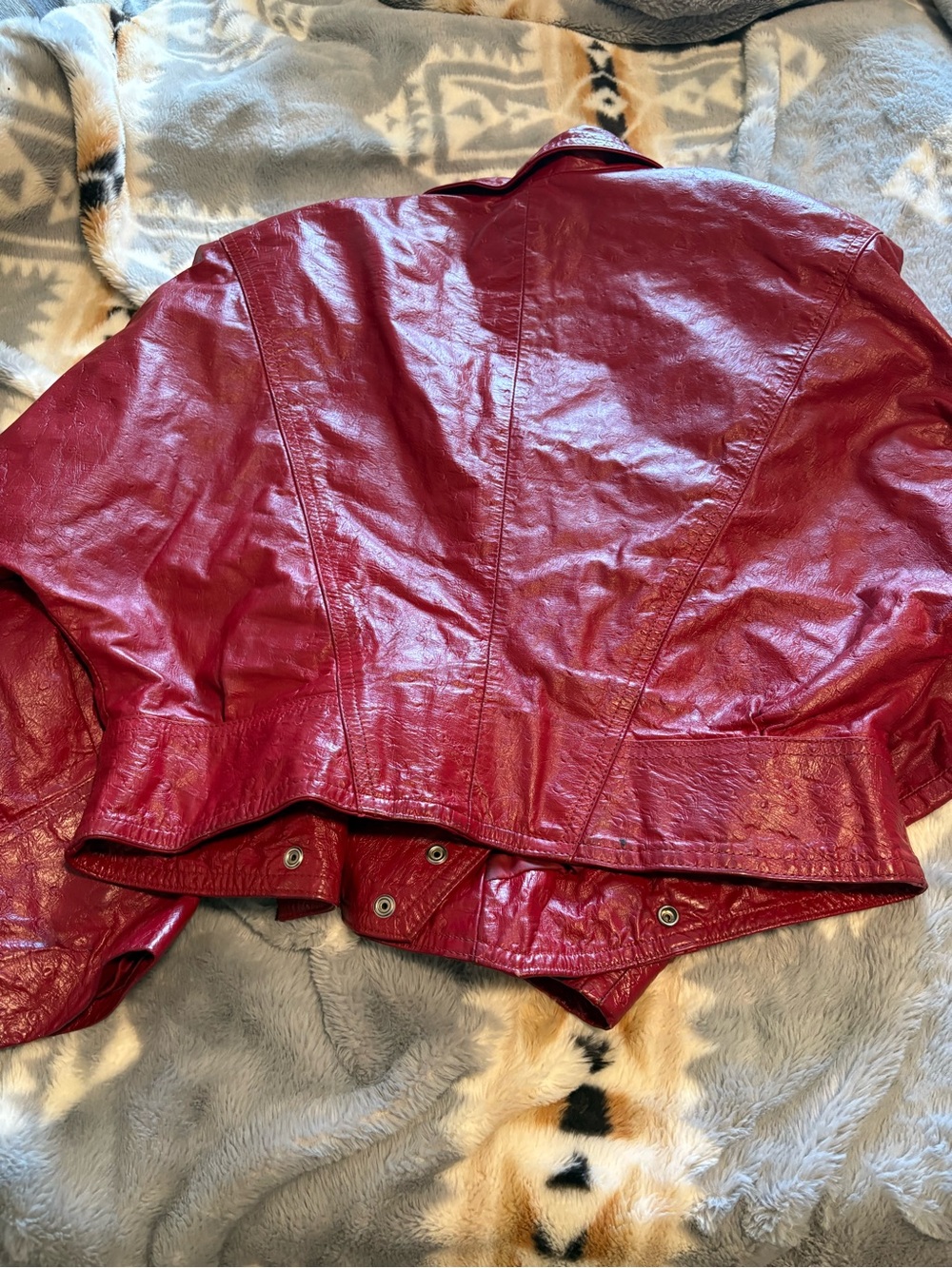 Women's Burgundy vintage Leather Jacket with Shawl Collar - Picture 3 of 5